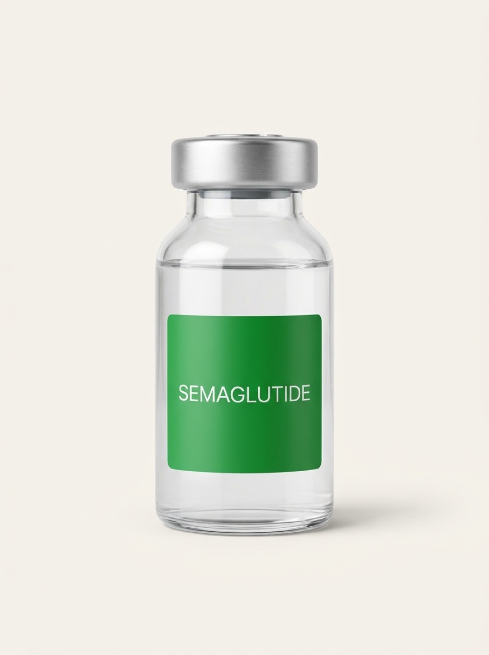 Semaglutide vial, cream studio background